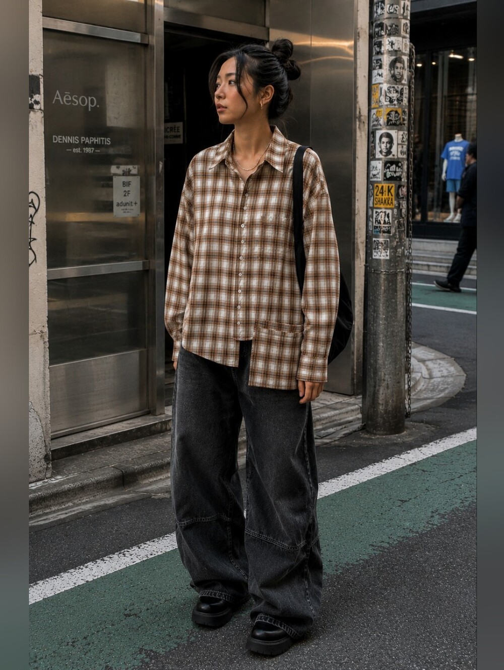More Than Dope Japanese Oversized Button-front Flannel Shirt Women's Free Size